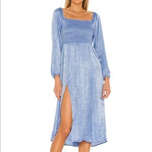 Blue satin midi dress